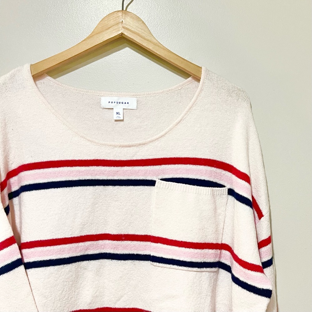 POPSUGAR | pink white striped pullover sweater | size XL